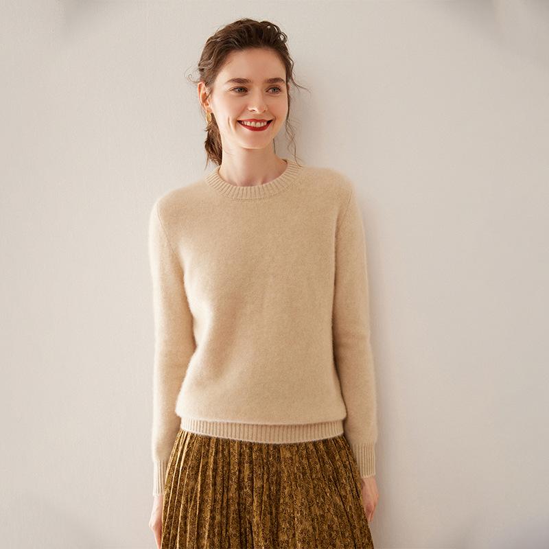 Women's Double-Strand Thickened Cashmere Pullover Sweater - Warm & Versatile Round Neck for Autumn/Winter