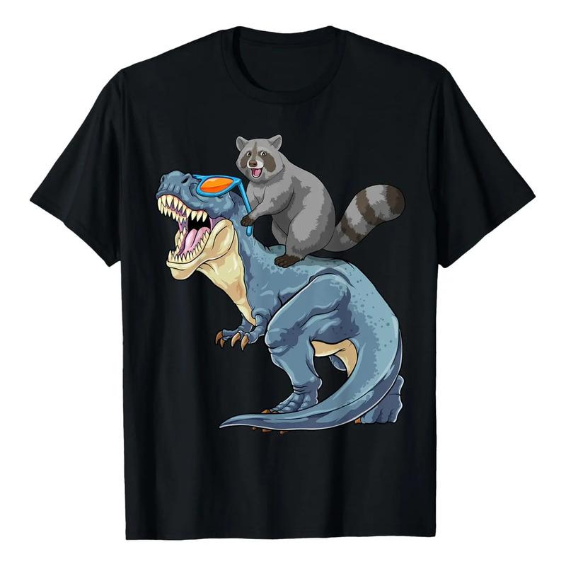 Camiseta Raccoon Riding Dinosaur T-rex Raccoon Trash Panda S