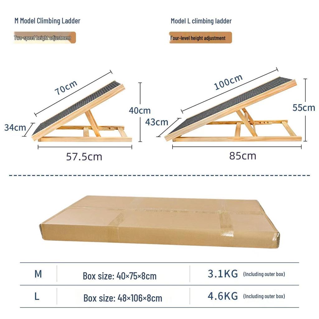 Adjustable Wooden Dog Climbing Ramp - Portable, Foldable Pet Ladder for Indoor & Outdoor Use