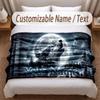 Wolf Theme Soft Blanket Personalized Custom Name Text Print Warm Blanket Home Sofa Bedroom Decor