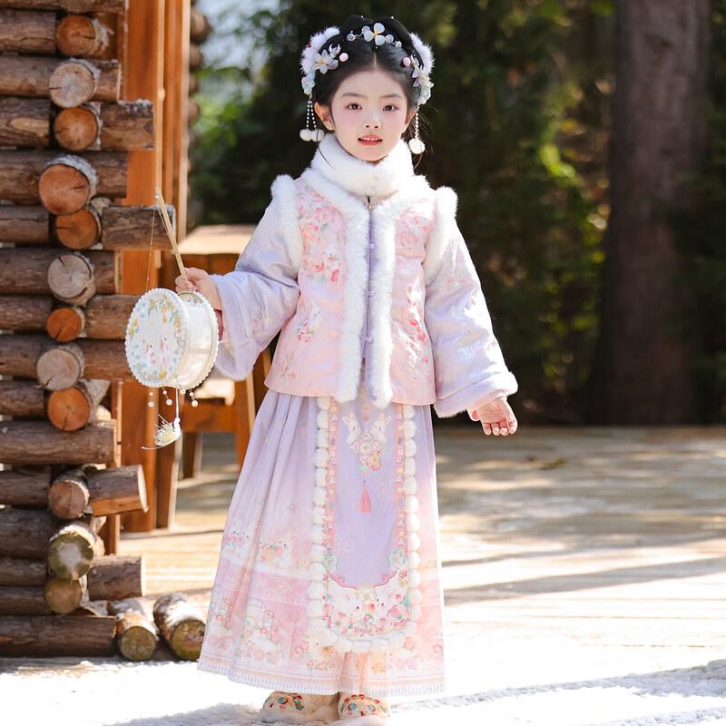 Annie Youer Girls' Winter Hanfu Tang Suit Dress Set