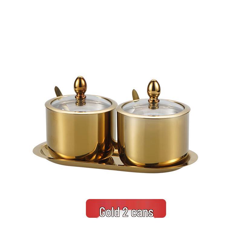 

304 Stainless Steel Kitchen Seasoning Container Set 2 Jars + Spoon + Tray