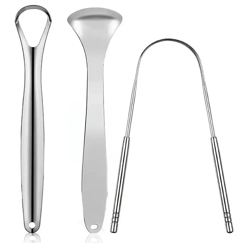Stainless Steel Dental Tool Set: U-Shaped Tongue Scraper, Oral Mirror, and Tartar Remover