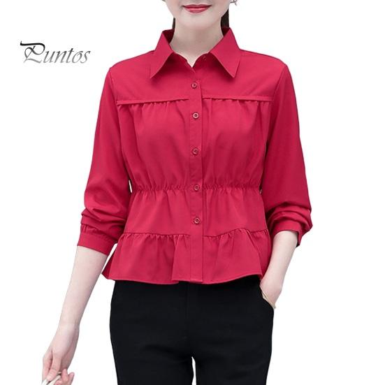 

Женская рубашка однотонная с длинным рукавом и лацканами, с оборками и лепестками, повседневная рабочая рубашка, официальная офисная рубашка S вино красного