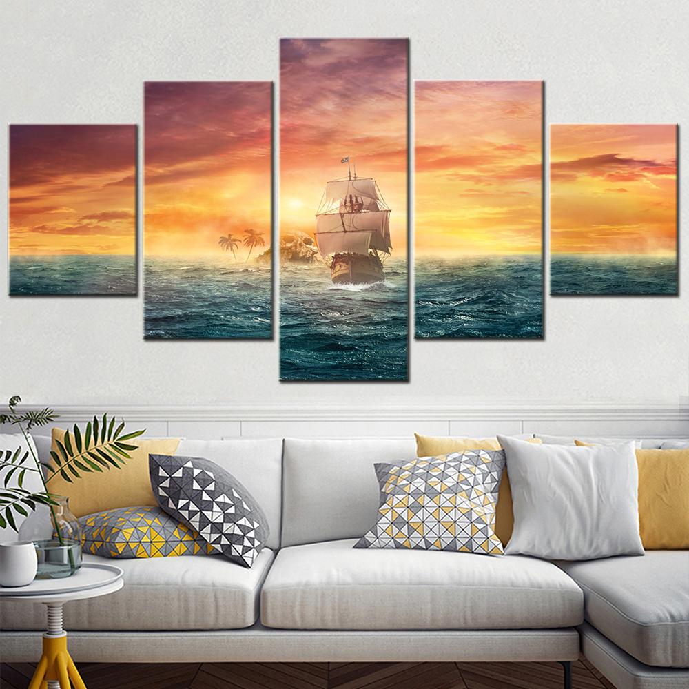 

Fantasy & Abstract Seascape Wall Art Canvas Set Skull Island Pirate Picture Modular Canvas Painting for Living Room Decoration 20X35 20X45 20X55cm