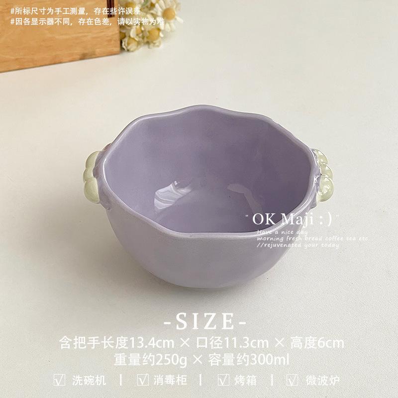 Ins Color Matching Advanced Sense Ceramic Handle Bowl Baking Bowl Atmosphere High Value Instant Noodle Bowl Salad Fruit Yogurt Bowl