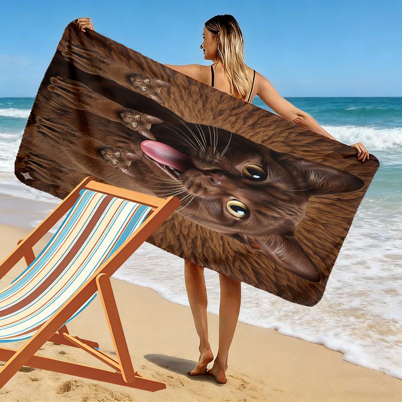 Abysinnia Cat Print Beach Towel, Large Soft Quick Dry Towel for Beach Camping Swimming