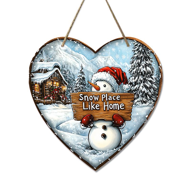 Rustic Wooden Christmas Sign with Snowman Pattern - Heart-shaped Navidad Sign for Front Doo, Wall Hanging Decor - Ideal Christmas Decoration