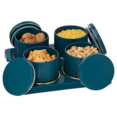 Behälter Tablett Set - 4 Stück (450ml) -Mehrfarbig (Klassisches Weiß, Repose Grey, Bläulichgrau) Polypropylen mit subtilem Goldrand (Smaragdgrün)