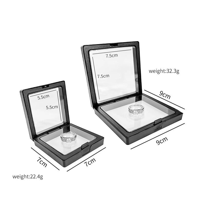 Transparent anti-oxidation pe film jewelry box, floating display case, sealed dustproof packaging box Black;7cm*7cm