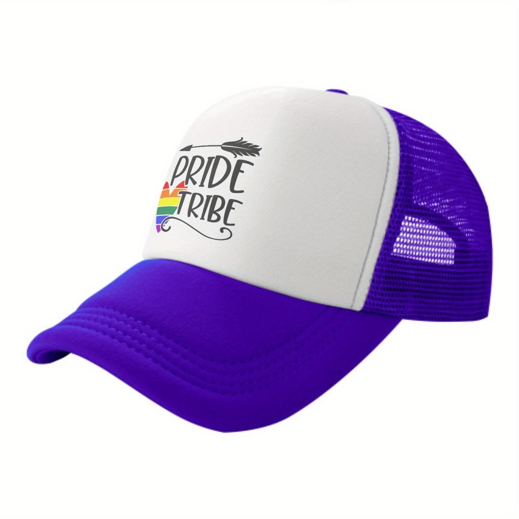 Pride Tribe Rainbow Heart Mesh Trucker Hat Unisex Casual Polyester Adjustable Snapback Cap
