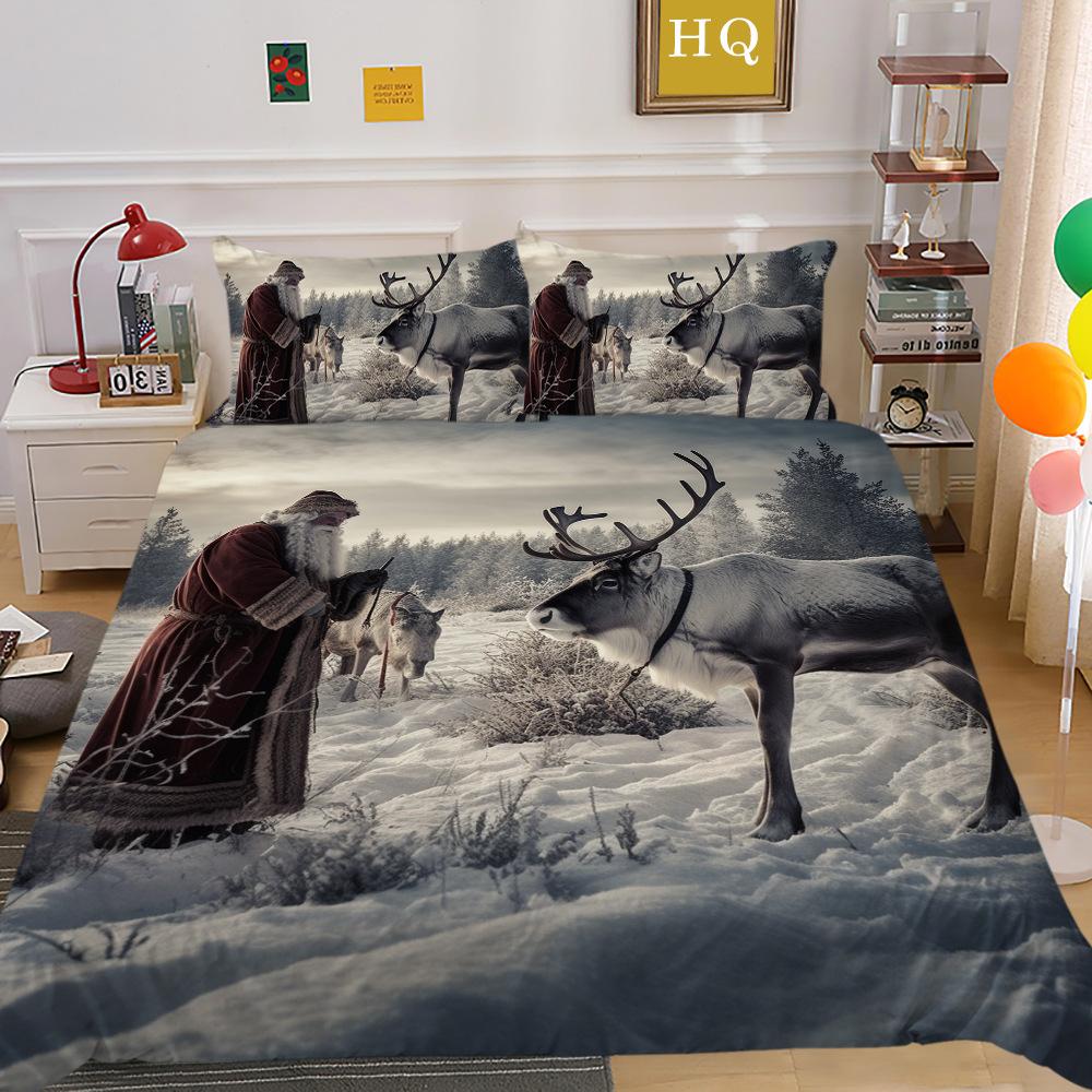 Weihnachtsdruck 3D-Druck Polyester Kissenbezug Bettbezug Zwei- oder Dreiteiliges Set