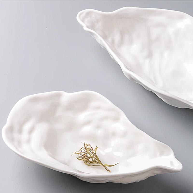 Solid Color Ceramic Oyster Plate, Tableware, Irregular Oyster Shell Salad Bowl, Restaurant Dish, El Seafood Sashimi Plate