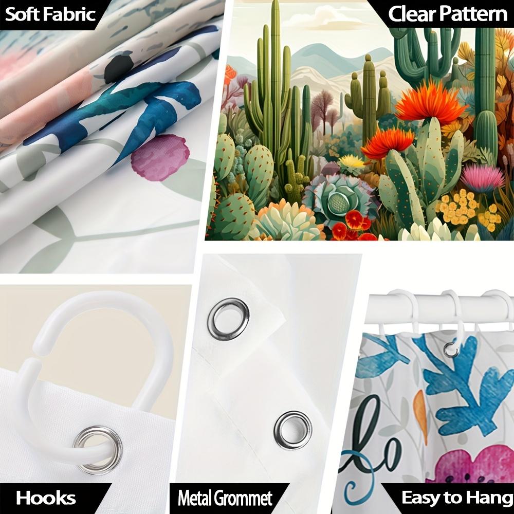 Desert Oasis Shower Curtain - Vibrant Cactus, Floral & Mountain Theme for Bathroom Decor, Adds Exotic Charm and Colorful Beaut