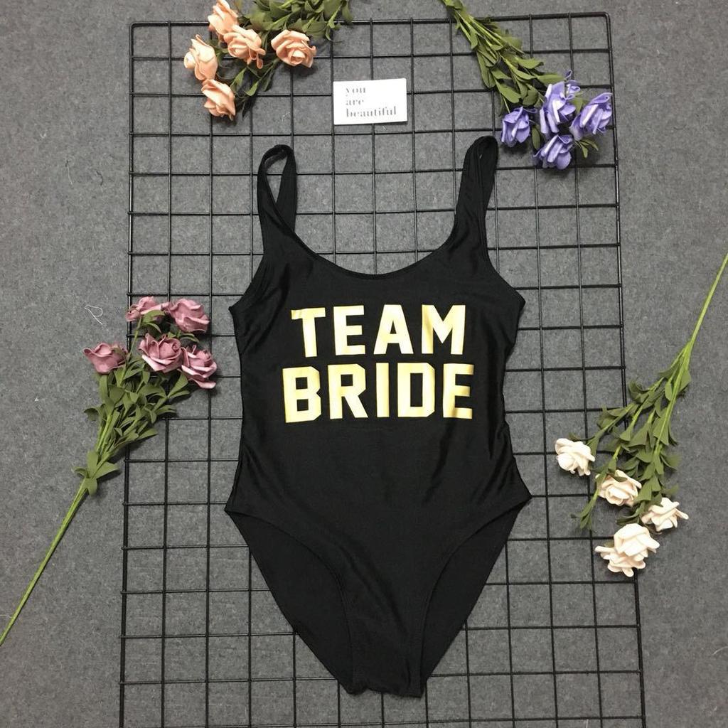 Gold Letter 'Team Bride' Backless One-Piece Swimsuit
