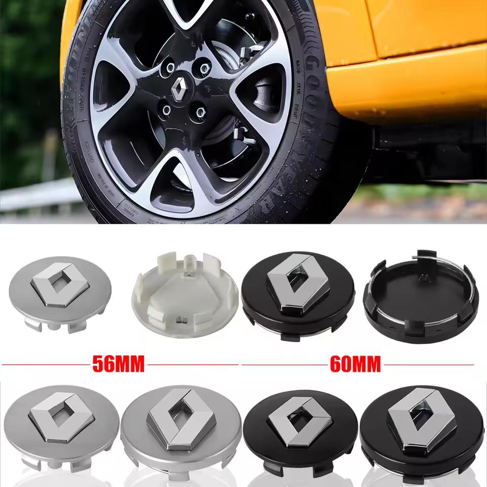 4 Stück Auto Radnabenkappe 56mm/60mm Nabenabzeichen Felgenabdeckung Logo für Renault Megane 2 3 Clio 4 Trafic Captur Kangoo Zoe - Set von 4