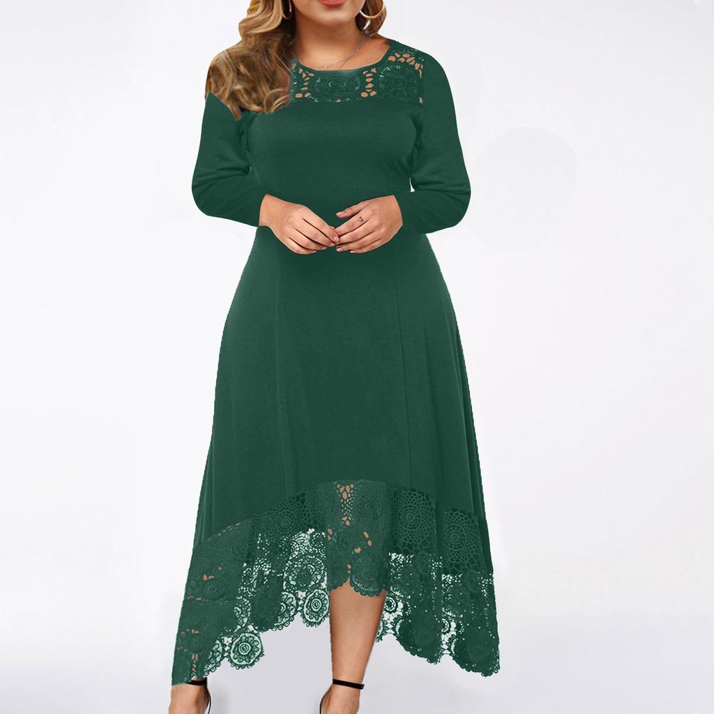 Fashion Womens Lace Stitching Ruffle Long Sleeved Strapless Sheath Dress