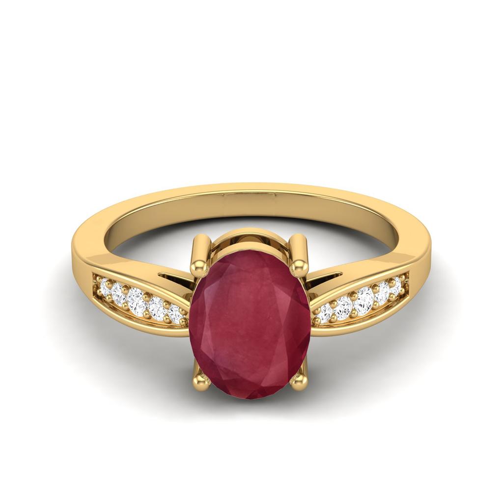 8X6MM Oval Ruby 925 Sterling Silver Gold Vermeil Solitaire Side Stone Dainty Anniversary Wedding Women Ring