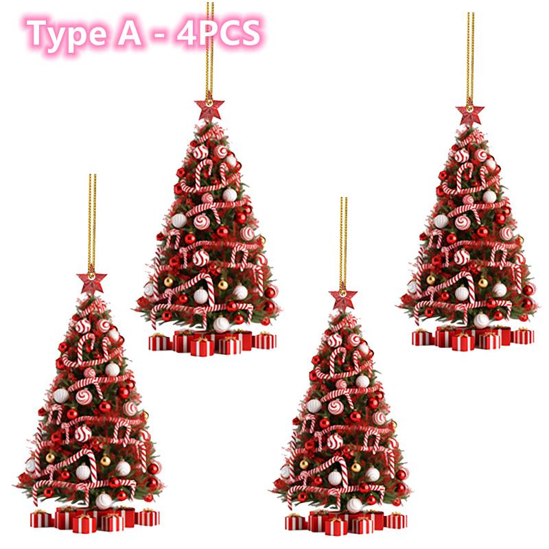 4 Pcs 2D Reflective Christmas Ornaments - Shatterproof Hanging Decor For Xmas Tree, Home & Party Decorations