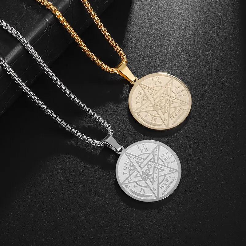 European and American Popular Titanium Steel Solomon Magic Amulet Pendant Fashion Stainless Steel Seven Angel Guardian Necklace