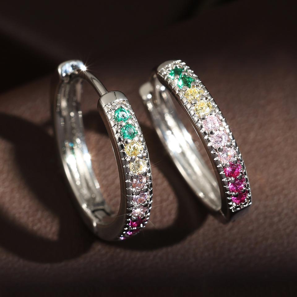 ZAKOL Classic Women's Hoop Earrings Brilliant Colored Cubic Zirconia Circle Earring Temperament Lady Ear Accessories Gift