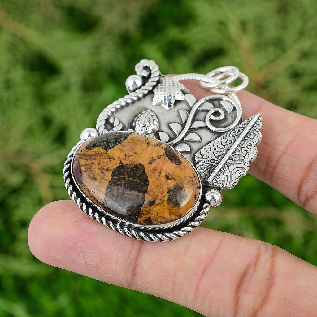 Daughters Day Sale Oval Bauxite Stone Mother Engagement Pendant Sterling Silver