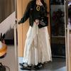 Women's Apricot Lace Patchwork High-Waist Mid-Length Skirt, Plus Size, Irregular Hem, Slimming Autumn Style