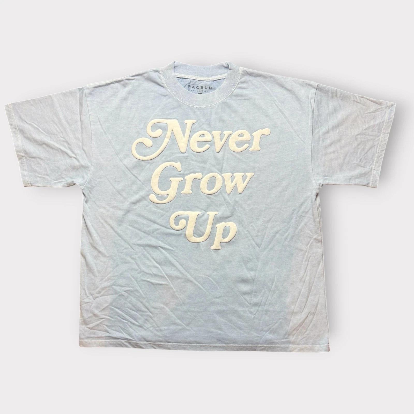 PacSun Never Grow Up Puffy Print Graphic T- Shirt Light Powder Blue Mens Large S