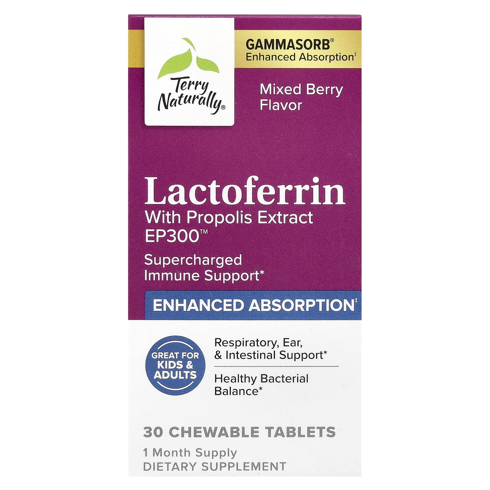 

Lactoferrin with Propolis Extract, Mixed Berry, Chewable 30 Tablets