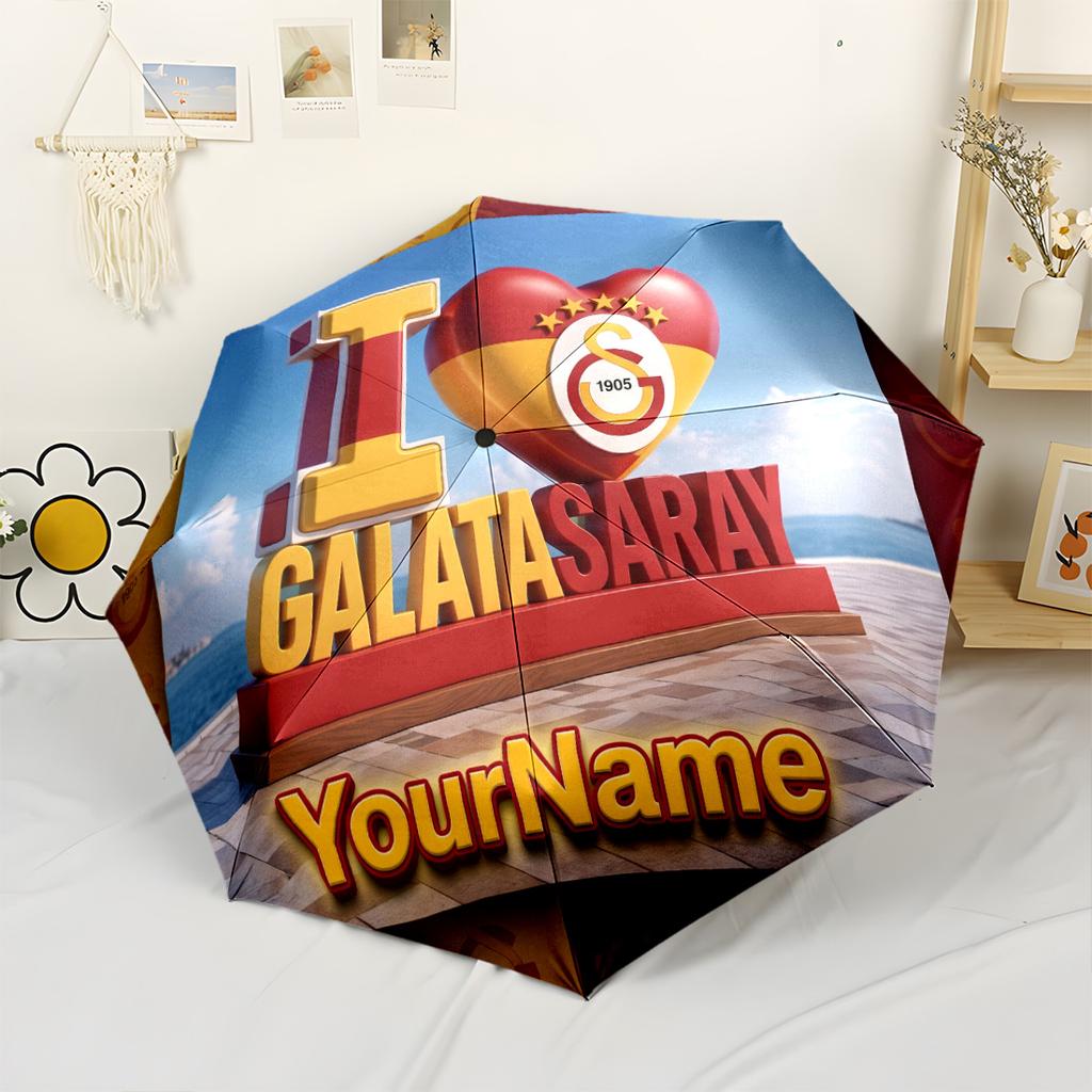 Galatasaray1 Personalized Name Umbrella Compact Travel Automatic Umbrella Compact Durable 8-Rib Foldable Design Travel Essential Fashionable