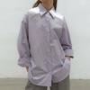 Women Spring Autumn Oversize 100% Cotton Long Sleeve Button Down Shirt, Loose Fit Mid-Length Casual Top