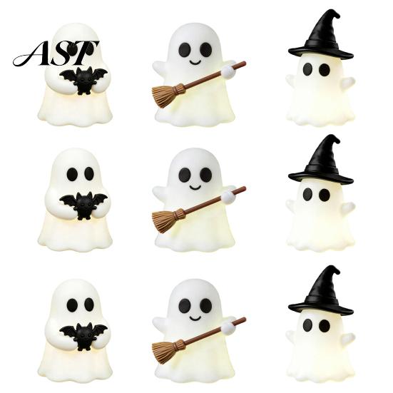 Halloween Night Party Decor Luminous Mini Ghost Figurines, Glow in The Dark Cute Favors for Kids Miniature Statue Micro Landscape, Tiered Tray