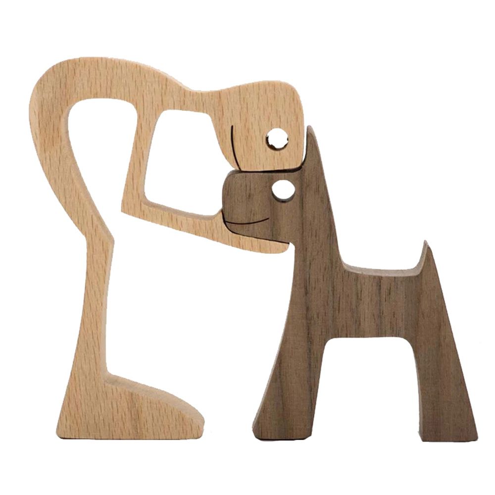 

Wear-resistant Puppy family ornament Desktop ornament Wooden decoration Wooden Pet Carvings Boy With Puppy