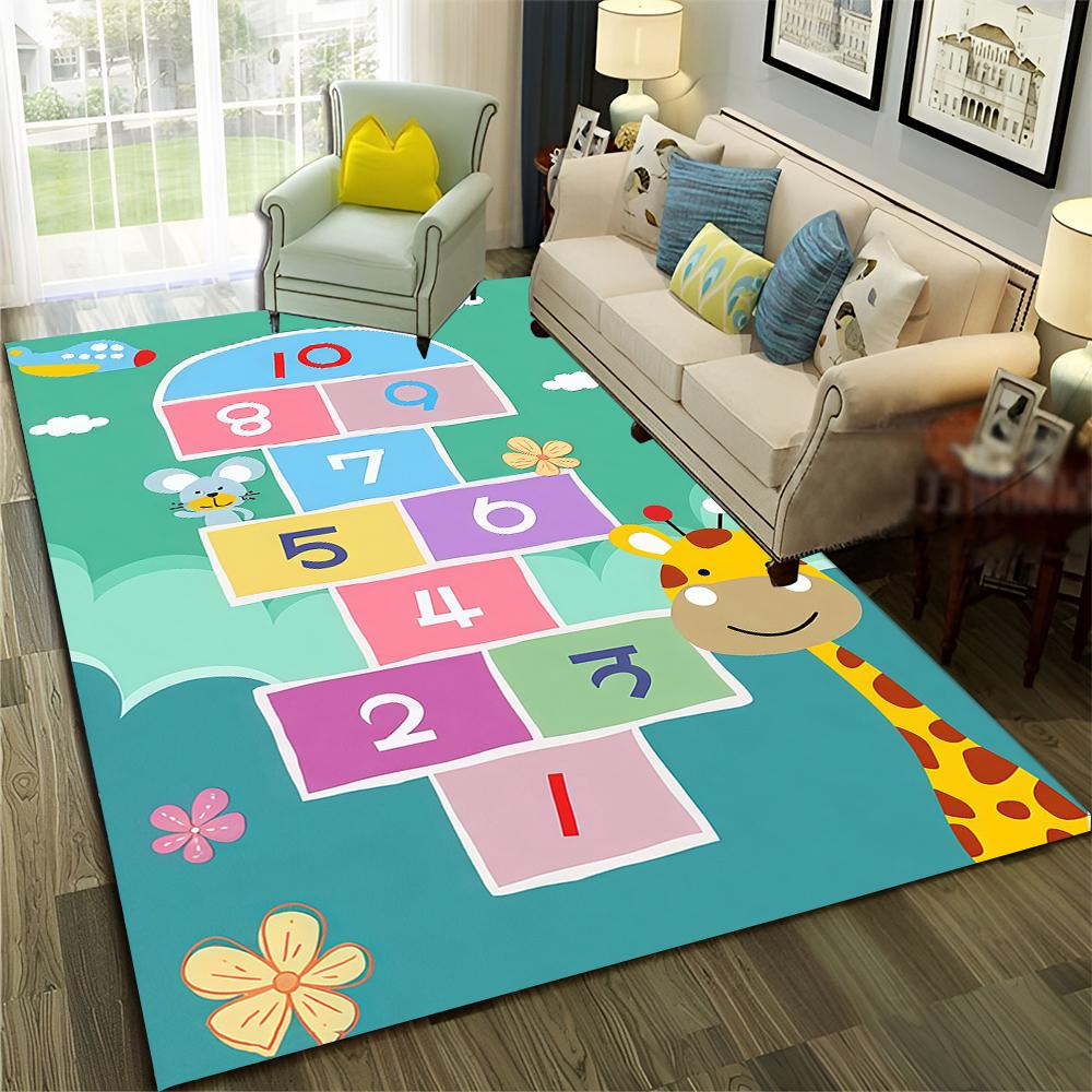 3D Hopscotch Child Digital Games Boy Girls Cartoon Carpet Rug for Home Living Room Sofa Doormat Decor,kids Non-slip Floor Mat