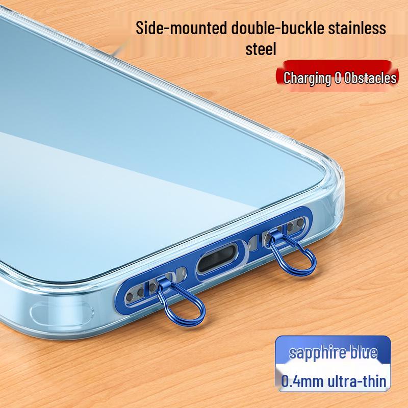 Ultra-Thin Stainless Steel Mobile Lanyard Clip with Double Hanging Buckle and Strong Anti-Lost Back Patch