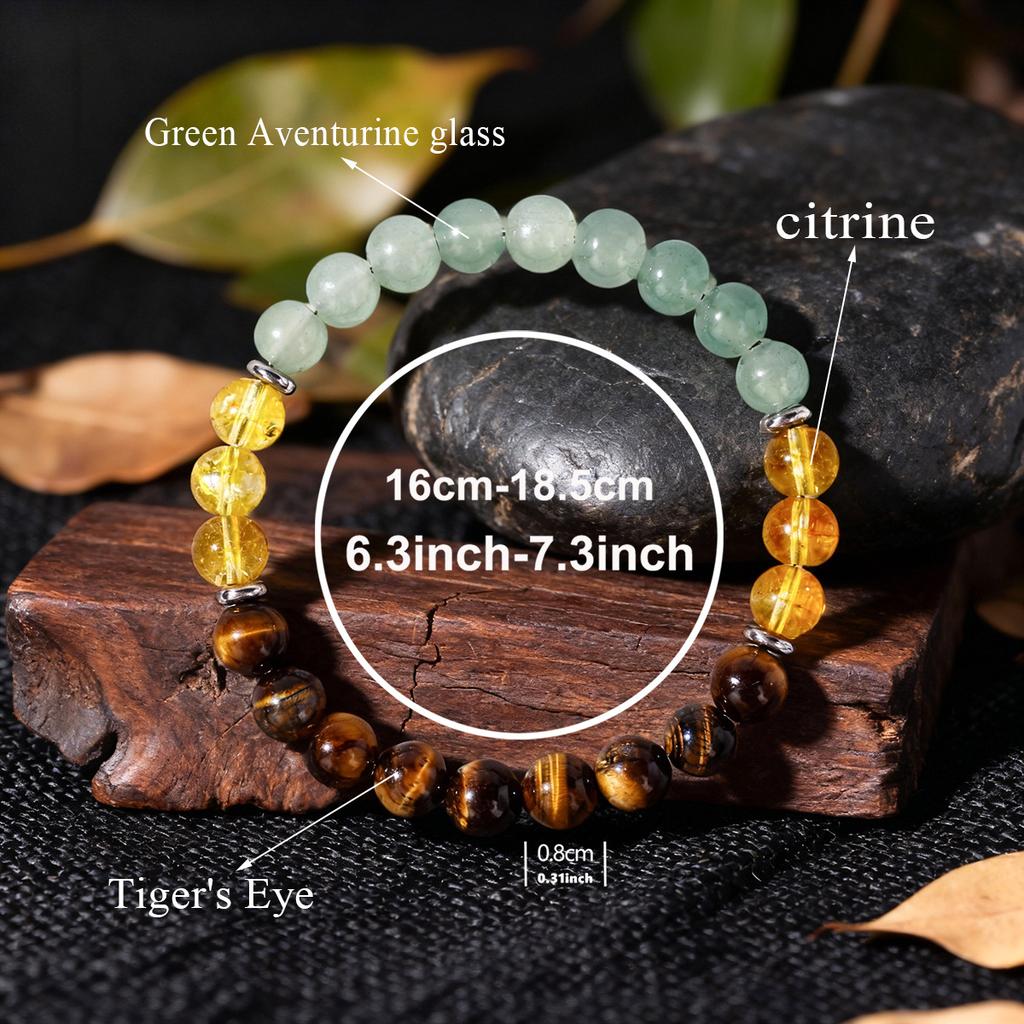 Festive Gifts Green Aventurine Citrine And Tiger Eye Beaded Bracelet Warm Fashion Jewelry For Men And Women Daily Wear Simple Versatile Accessory