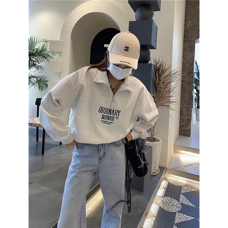 Women's Half Zip Hoodie Letter Print Loose Casual Long Sleeve Sweatshirt