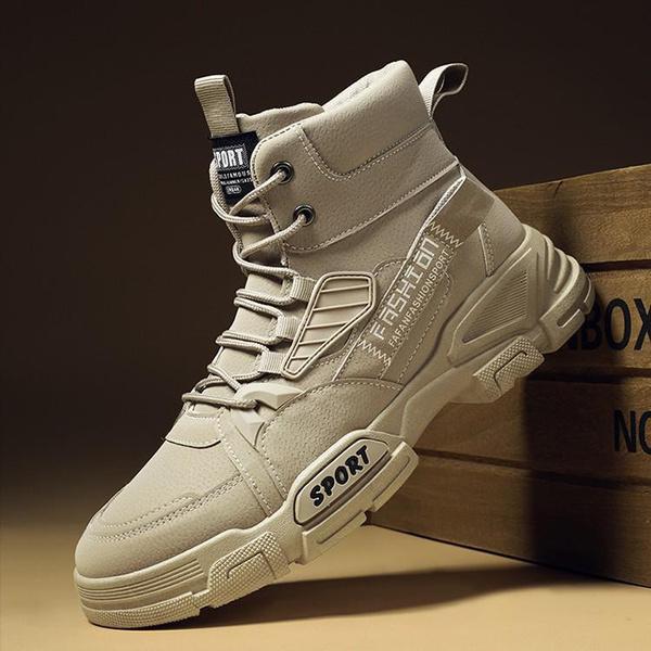 Men's Fashion Casual Sneakers High Top Leather Martin Shoes Mens Lace Up Comfortable Running Shoes Casual Sneakers Work Boots