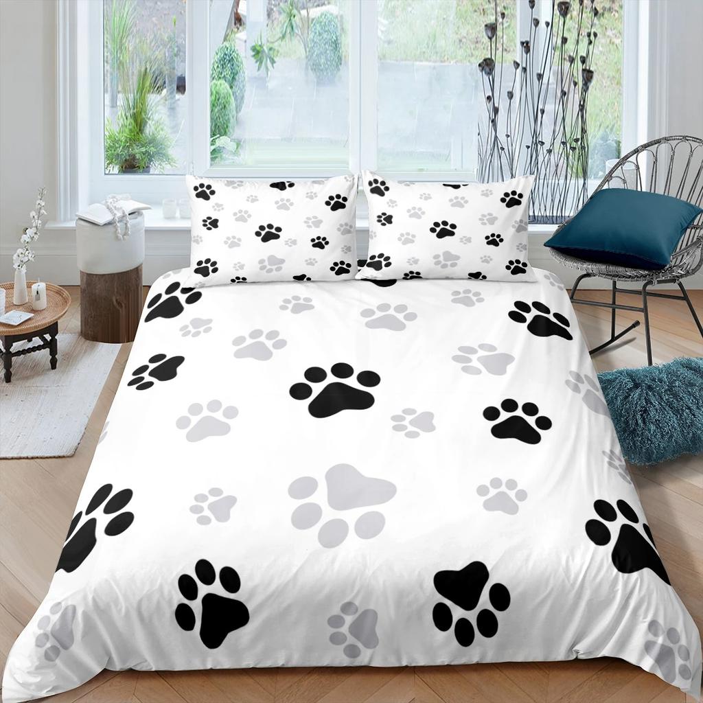 Home Living Luxury 3D Dog Paw Print Bedding Set Bone Duvet Cover Pillowcase Queen and King EU/US/AU/UK Size Comforter Bedding