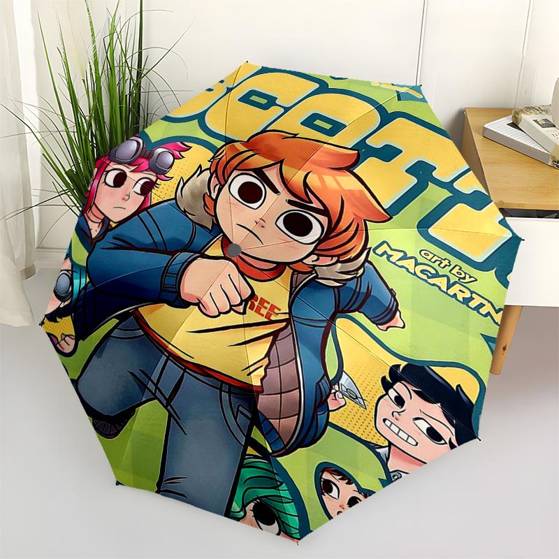 

1pc Outdoor Umbrella with Scott Pilgrim Artwork - Automatic Opening/Closing, Portable 3-Fold Design, 8-Rib Iron Frame - Perfect Gift for Fans, Travele