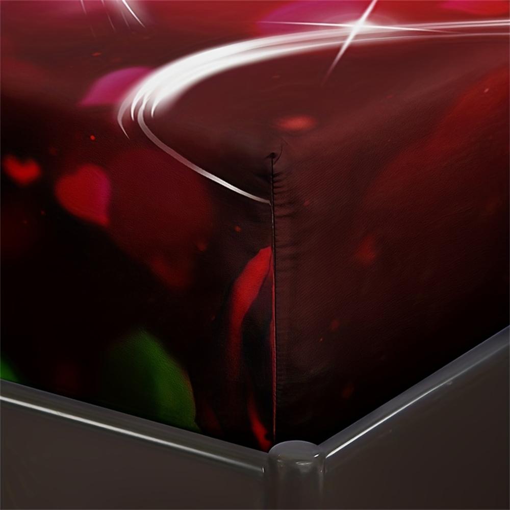 3pcs Romantic Rose Love Print Fitted Sheet Set, Soft Comfortable Breathable Bedding Mattress Protector Set, For Bedroom, Guest