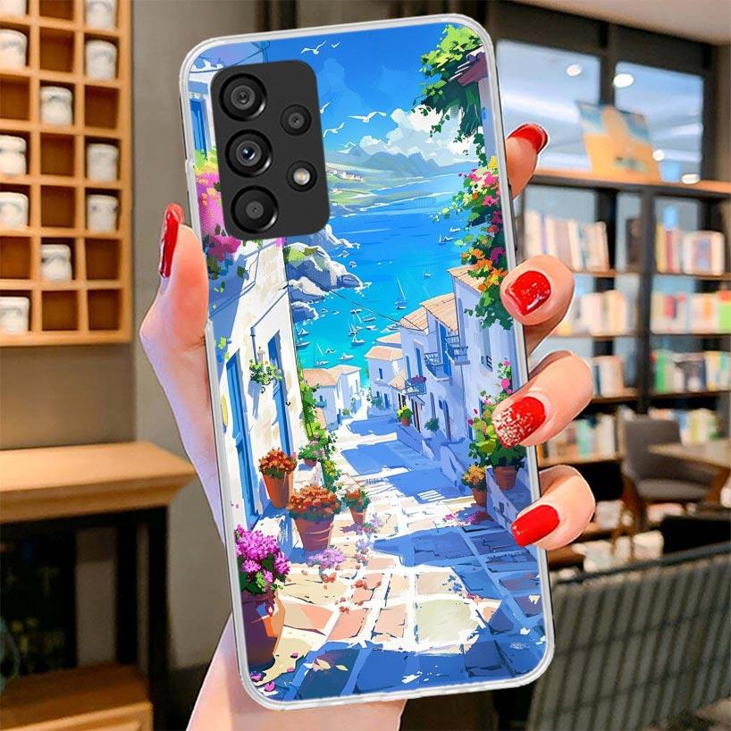 Greece In Summer Santorini Phone Case For Samsung Galaxy A12 A22 A32 A52 A72 A02S Phone Case Note 20 Ultra 10 S10 Plus A51 A71 A