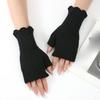 Short Knitted Gloves with Black Fungus Edges Half Length Fingerless Sleeves for Female Students To Keep Warm While Writing In Autumn and Winter