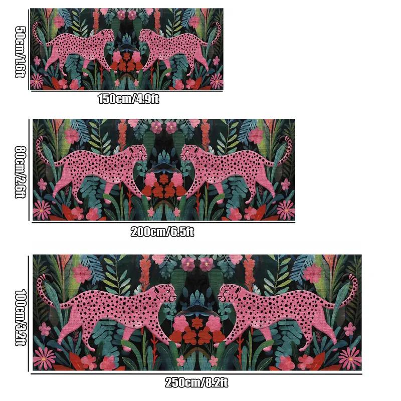 Jungle Animal Pink Leopard Runner Carpet Green Tropical Leaf Long Anti Slip Floor Mat For Hallway Bedroom Entry Decor