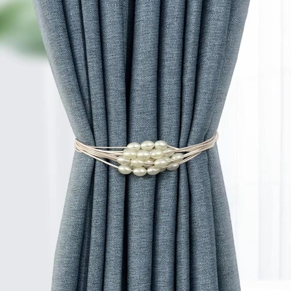 2PCS Adjustable Pearl Curtain Tieback Polyester Curtain Tape Imitation Pearl Ties  Wedding Decor