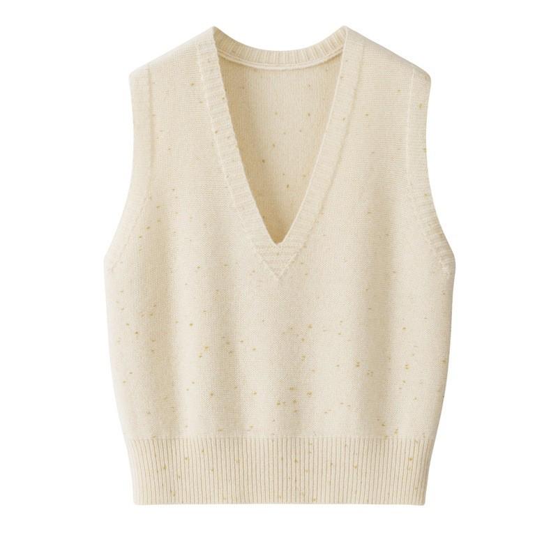 Women's Cashmere V-Neck Sleeveless Knitted Vest, Autumn/Winter Layering, Versatile, Loose, Slimming, Warm Cardigan Outerwear