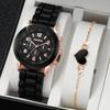 New Women'S Korean Version Of High-End Quartz Watch Simple Classic Silicone Strap Women'S Watch Fashion Set