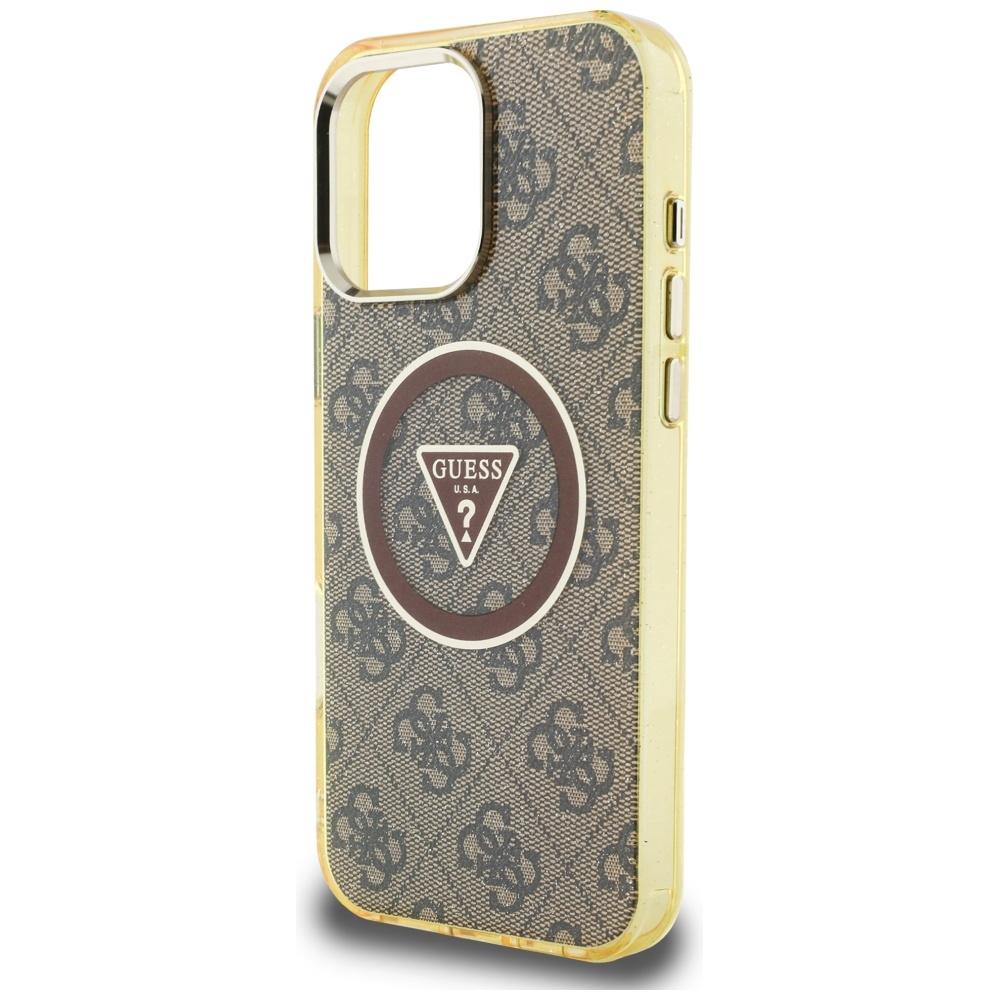 Guess Iml Metal Glitter 4G Circle Triangle Case for iPhone 16 Pro Brown