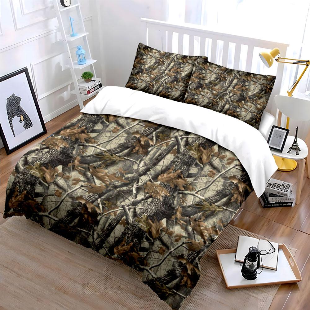 Grosstor Unisex 3D Real Tree Camouflage Three-Piece Set For Outdoors Kid's And Adults' Bedroom Decor, Exquisite Three-Piece Bedding Set Gift