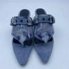 Fashion Brand Blue Denim Belt Buckle Hollow Out Fashion Slippers Summer New Comfortable Women's 5.5cm Low Heel Commuting Sandals Size 43